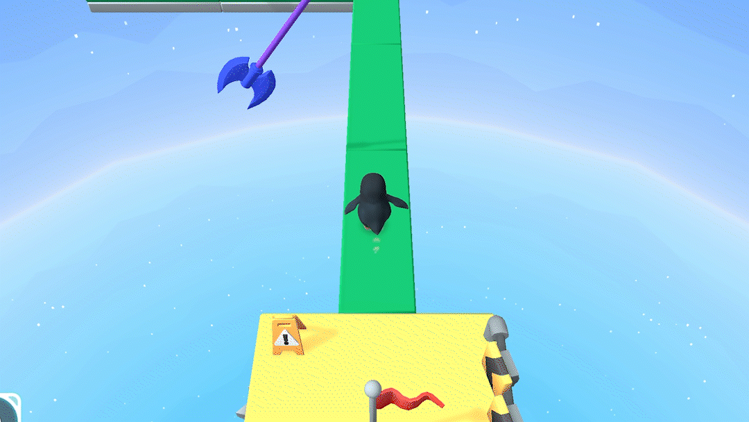 Animated gameplay showing the character moving across grassy platforms and hazards